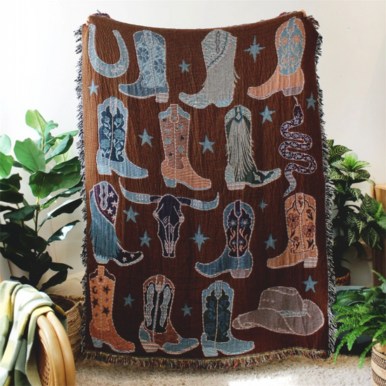 blanket - recycled cotton/acrylic - howdy cowgirl tapestry by calhoun & co.