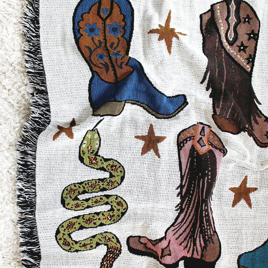 blanket - recycled cotton/acrylic - howdy cowgirl tapestry by calhoun & co.
