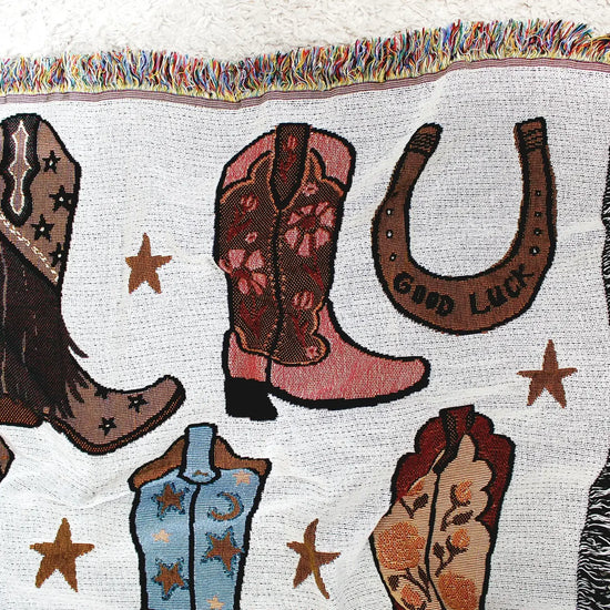 blanket - recycled cotton/acrylic - howdy cowgirl tapestry by calhoun & co.