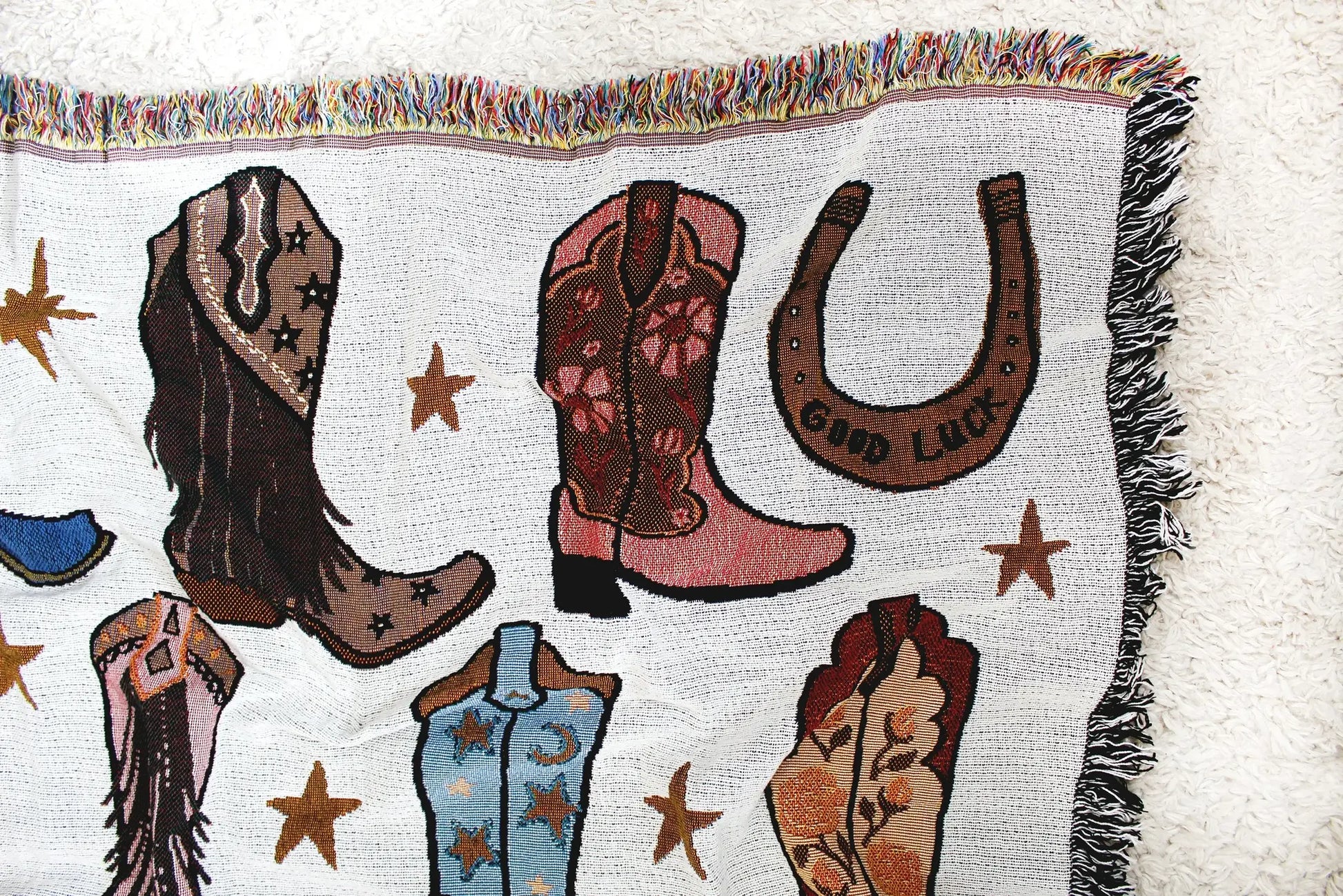 blanket - recycled cotton/acrylic - howdy cowgirl tapestry by calhoun & co.