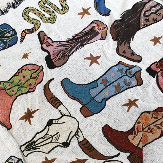 blanket - recycled cotton/acrylic - howdy cowgirl tapestry by calhoun & co.