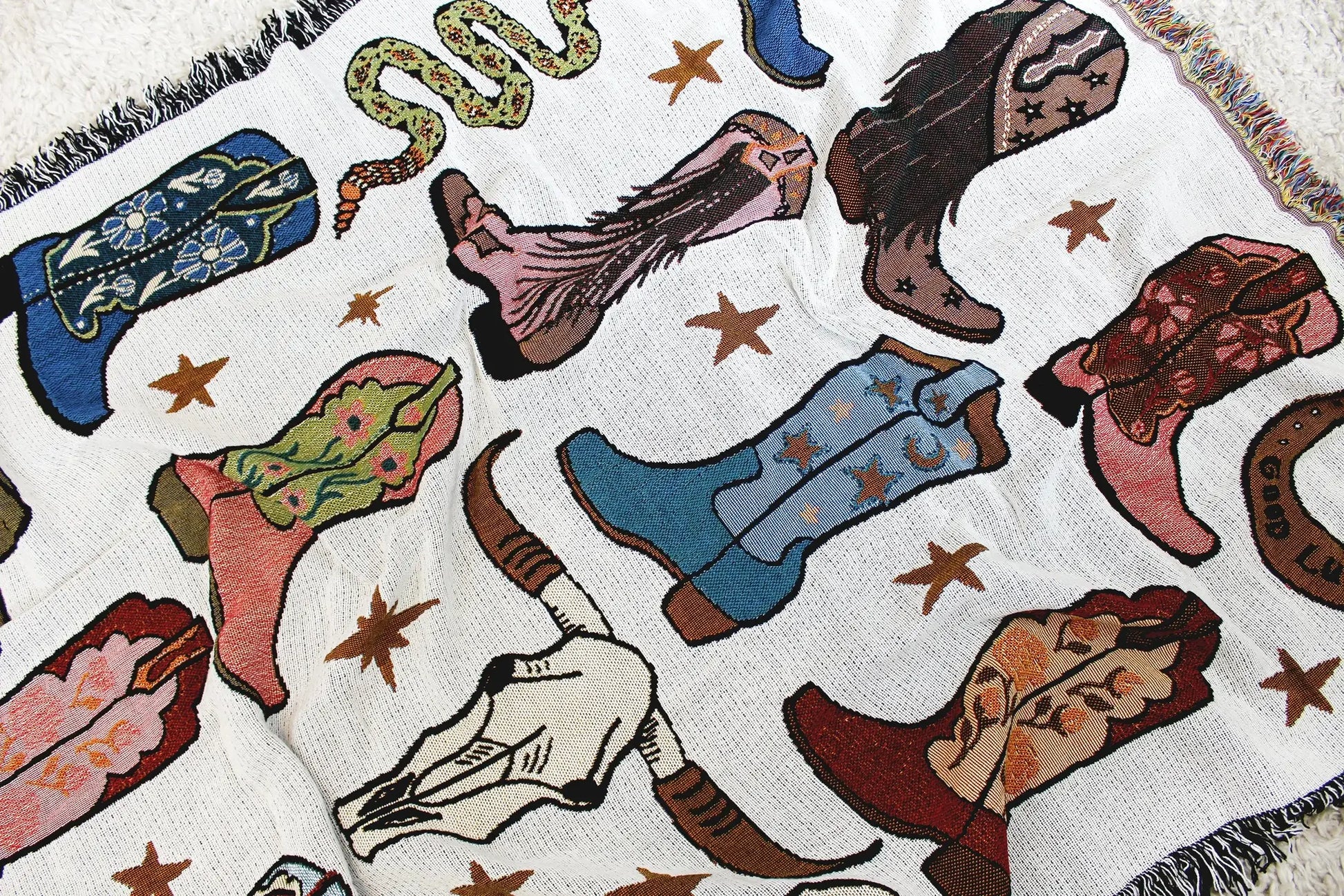 blanket - recycled cotton/acrylic - howdy cowgirl tapestry by calhoun & co.