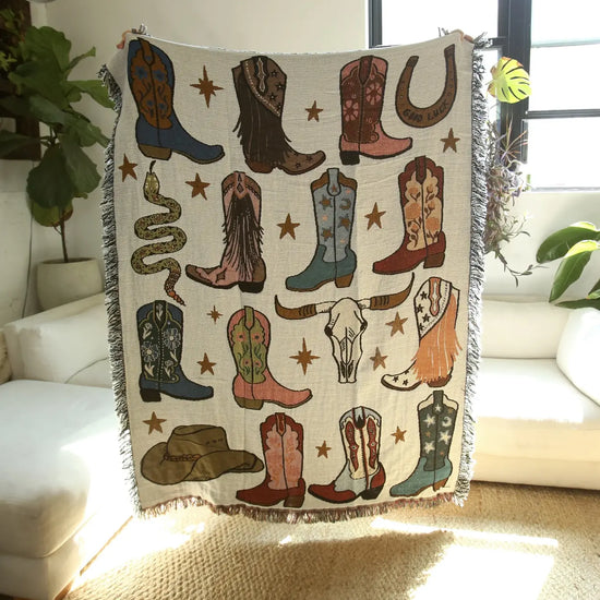 blanket - recycled cotton/acrylic - howdy cowgirl tapestry by calhoun & co.