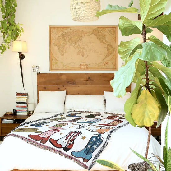 blanket - recycled cotton/acrylic - howdy cowgirl tapestry by calhoun & co.