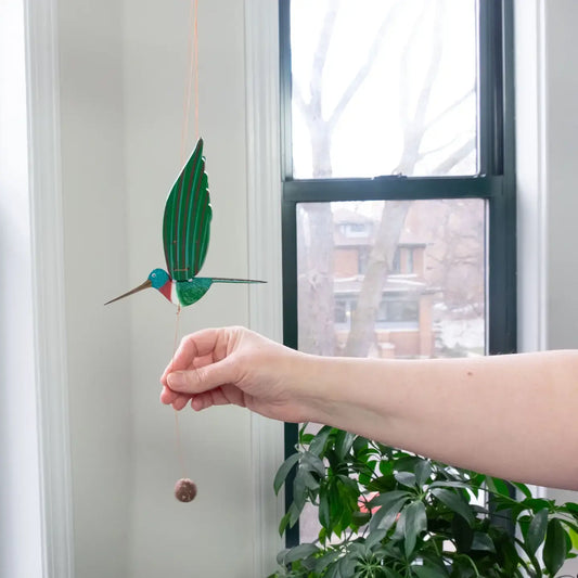 mobile - flying - hummingbird - green ruby throated by tulia's artisan gallery