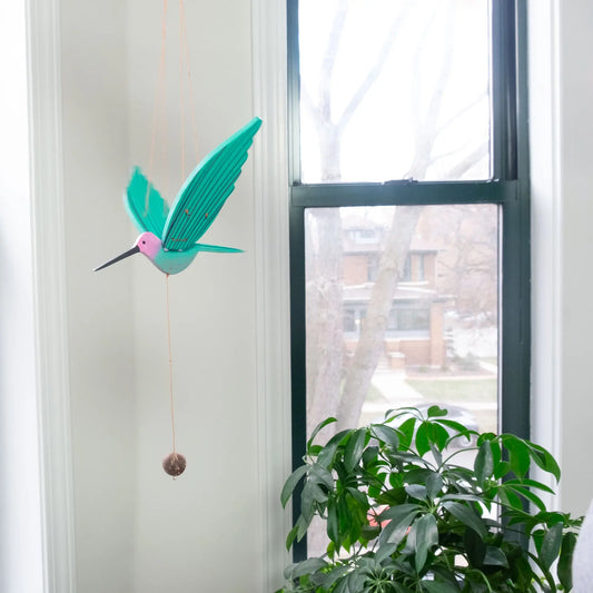 mobile - flying - hummingbird - pink anna's by tulia's artisan gallery