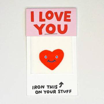 card - iron-on - i love you / heart face by hot dang press