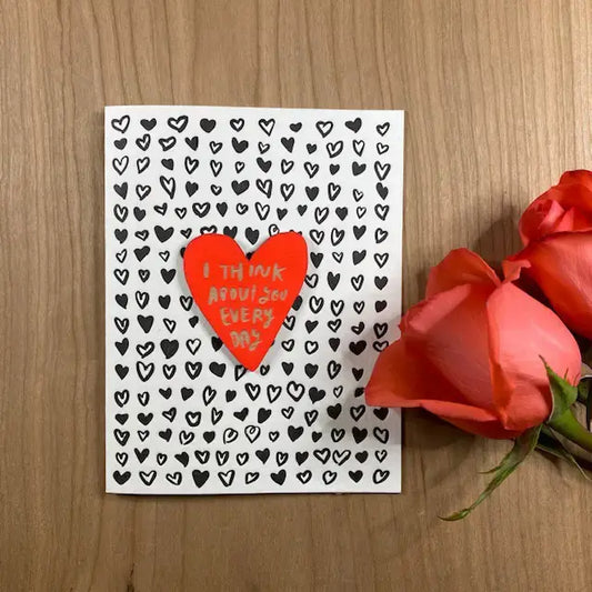 card + wood magnet - i think about you every day by snowmade