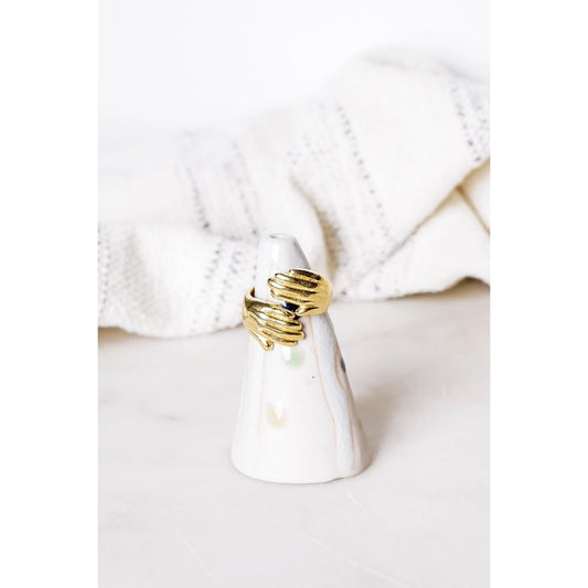 ring - raw brass adjustable - "hold your hand" by peter and june
