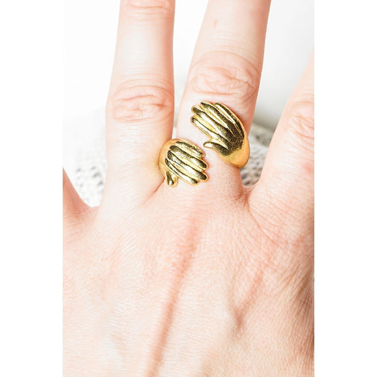 ring - raw brass adjustable - "hold your hand" by peter and june