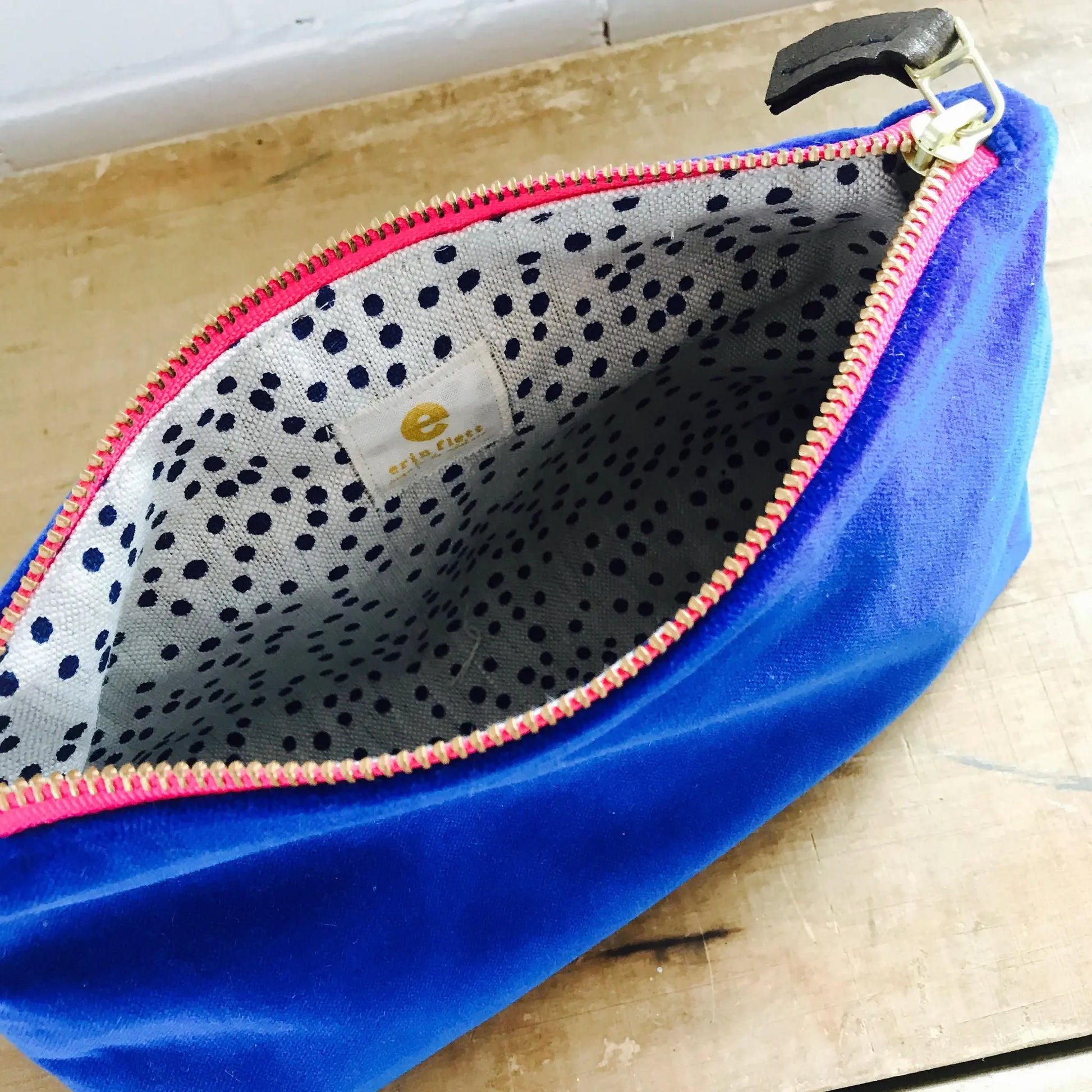 velvet zipper bag - makeup by erin flett