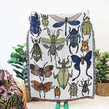 blanket - recycled cotton/acrylic - insects tapestry by calhoun & co.