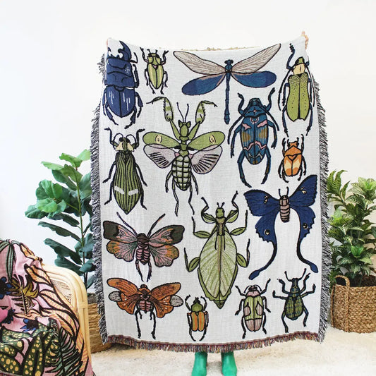blanket - recycled cotton/acrylic - insects tapestry by calhoun & co.