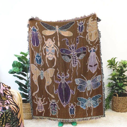 blanket - recycled cotton/acrylic - insects tapestry by calhoun & co.