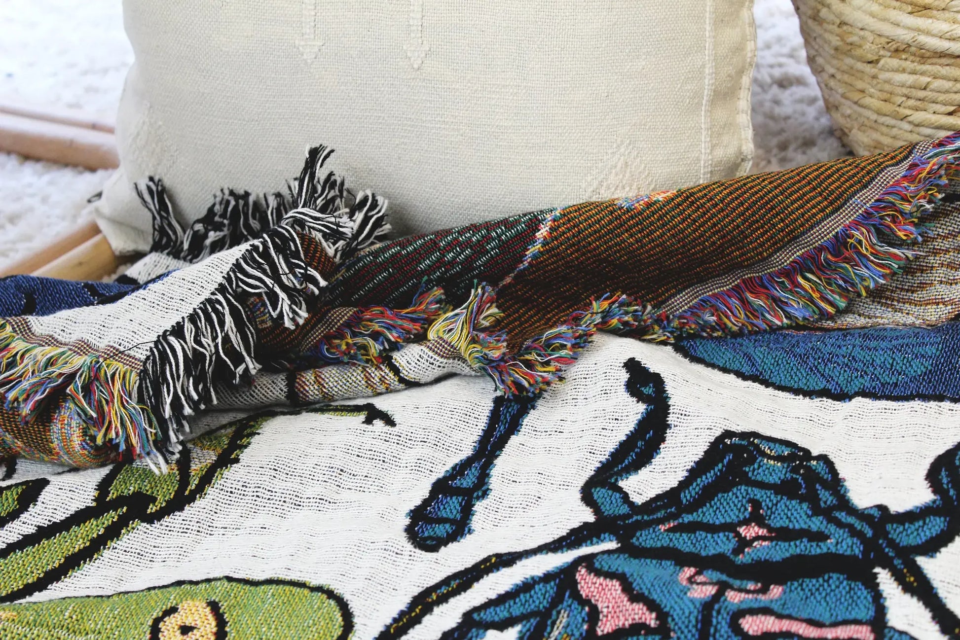 blanket - recycled cotton/acrylic - insects tapestry by calhoun & co.