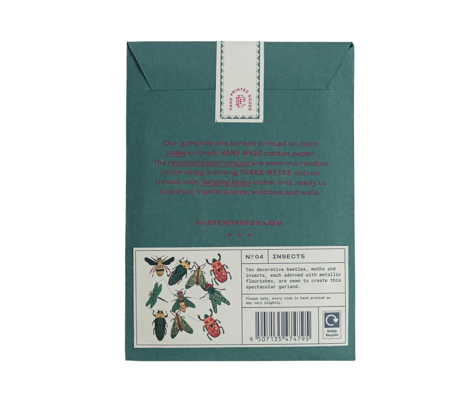 garland - recycled cotton paper - insects by east end press