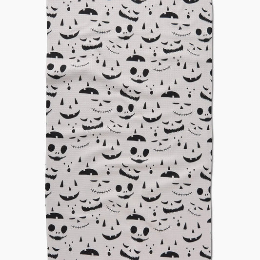 tea towel - microfiber halloween - jack o'lantern cream by geometry house