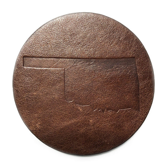leather coaster - oklahoma state outline by jimmyrockit