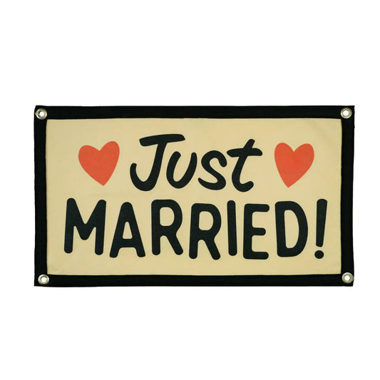 banner - camp flag - just married by oxford pennant