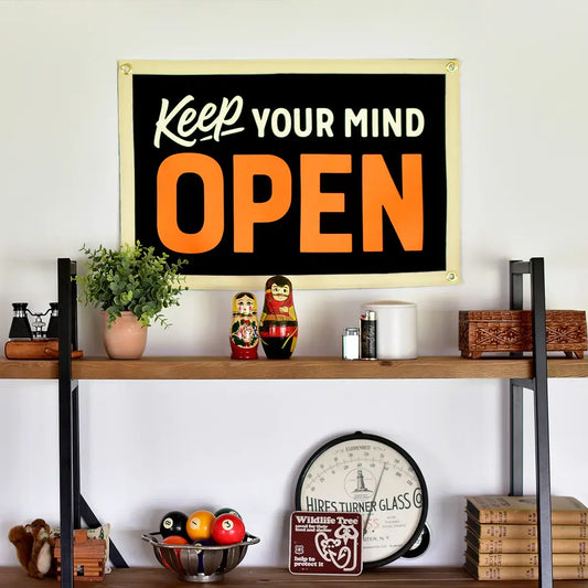 banner - camp flag - keep your mind open by oxford pennant