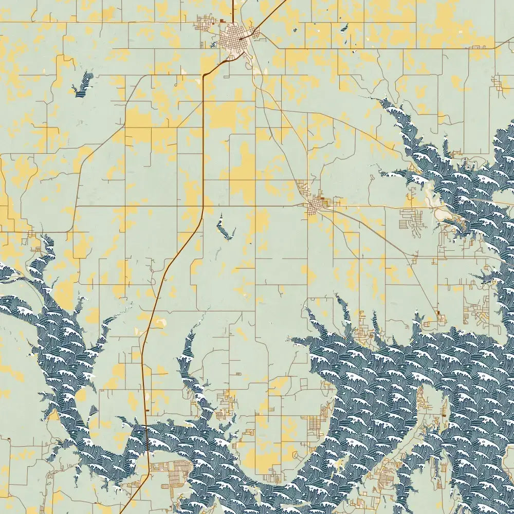 map print - 12x18 woodblock - oklahoma lakes by jace.design