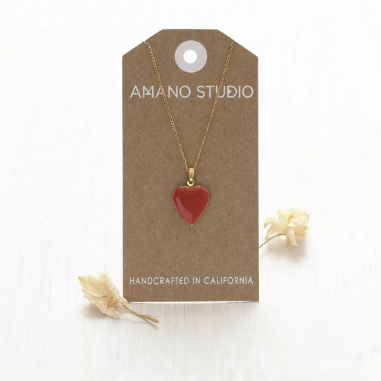 necklace - enamel heart locket - 20" chain - 14kgp by amano studio