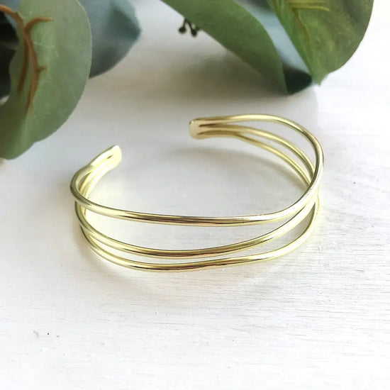 bracelet - cuff - layered waves - gold by worldfinds