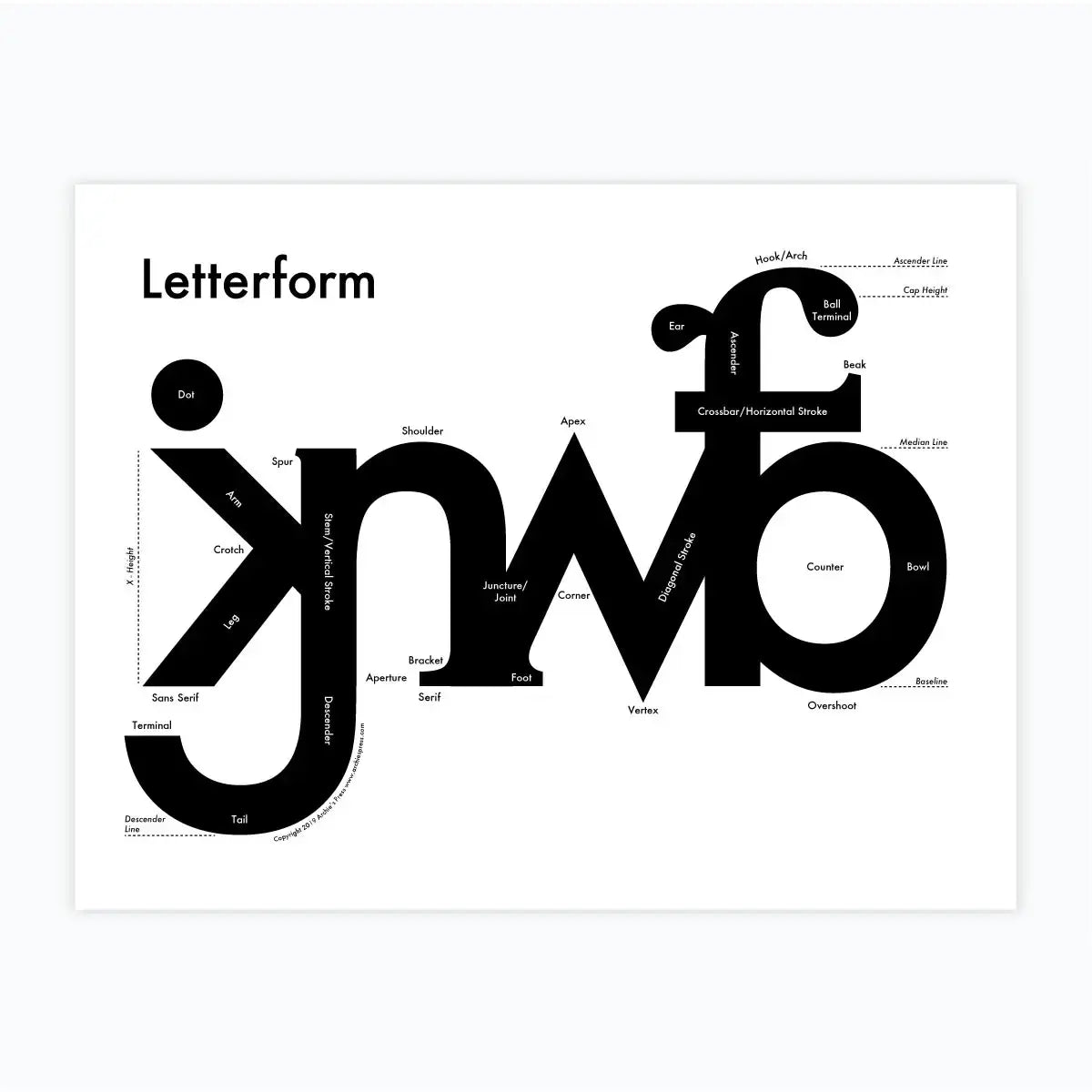 art print - letterpress - 8.5" x 11" - letterform by archie's press