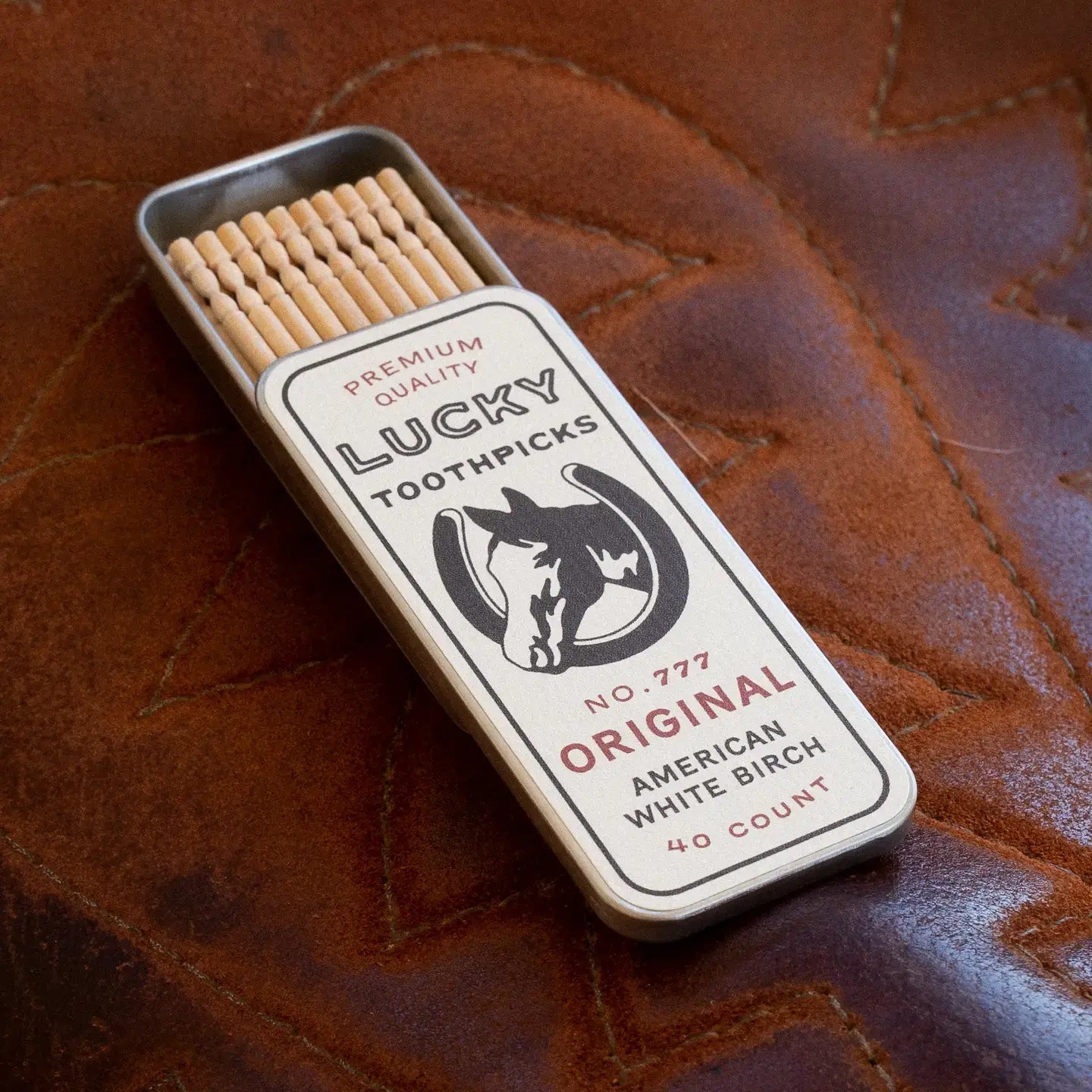 toothpicks - american white birch - tin slider 40 count by lucky toothpicks