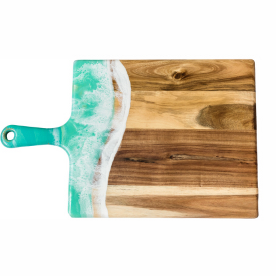 cheeseboard - acacia & resin - caribbean blue by lynn & liana serveware