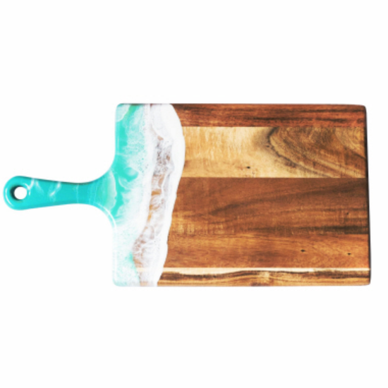 cheeseboard - acacia & resin - caribbean blue by lynn & liana serveware