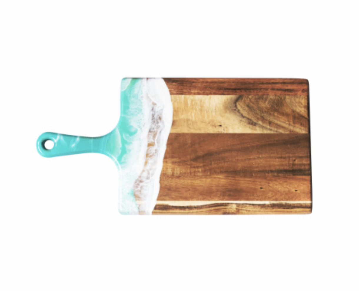 cheeseboard - acacia & resin - caribbean blue by lynn & liana serveware