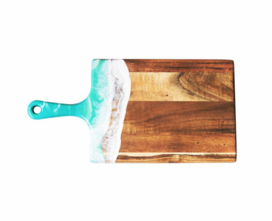cheeseboard - acacia & resin - caribbean blue by lynn & liana serveware