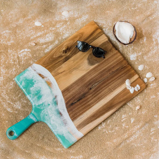 cheeseboard - acacia & resin - caribbean blue by lynn & liana serveware