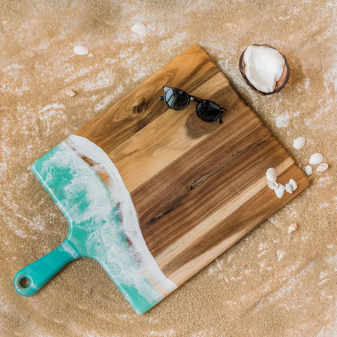 cheeseboard - acacia & resin - caribbean blue by lynn & liana serveware