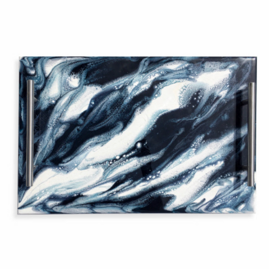 serving tray - handled - acrylic + resin - navy white metallic by lynn & liana serveware
