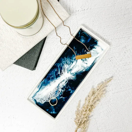 ceramic serving tray - navy white metallic by lynn & liana serveware