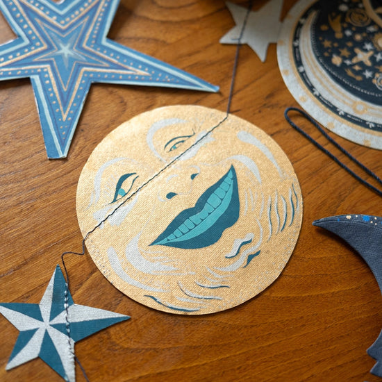 garland - recycled cotton paper - moons & stars by east end press