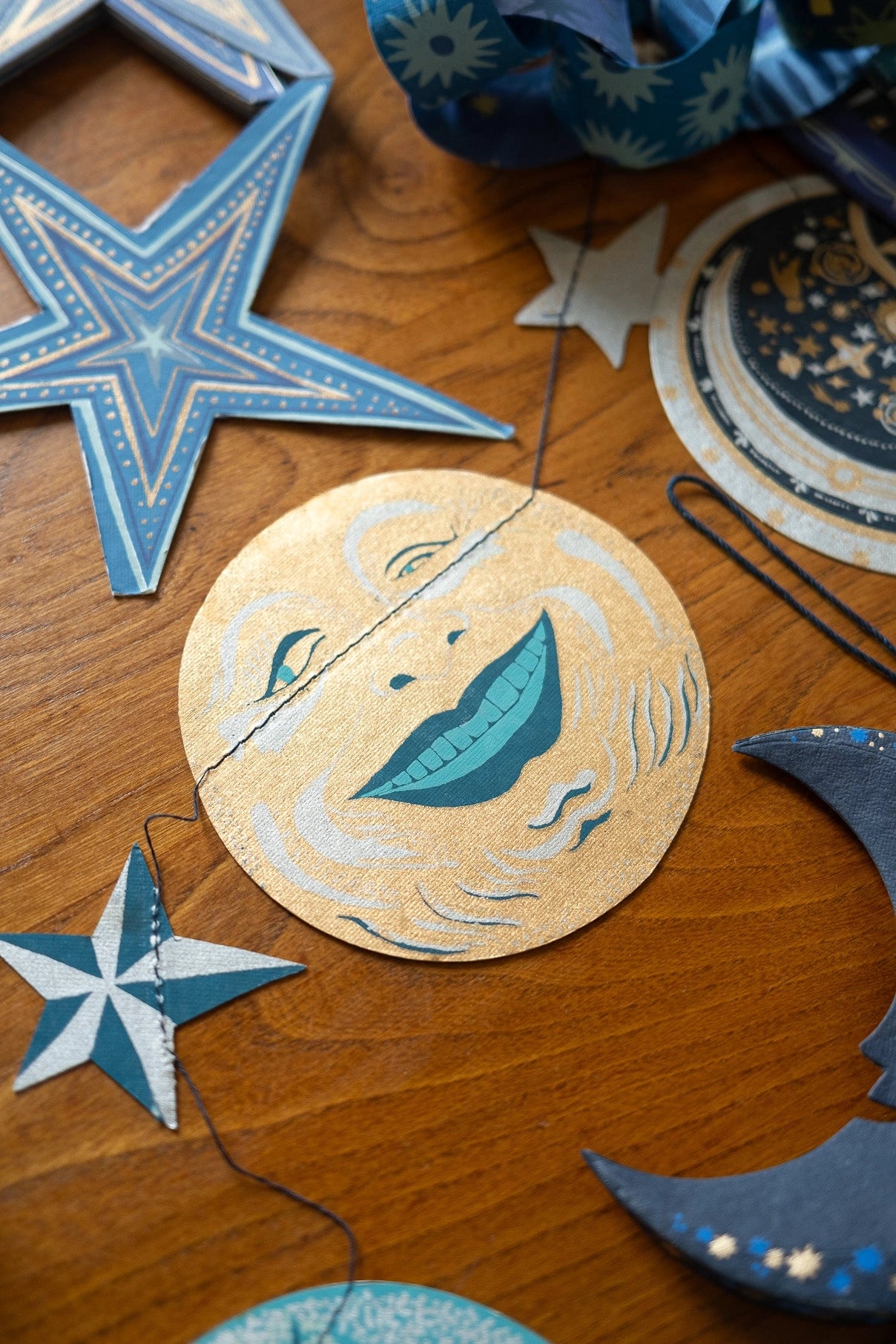 garland - recycled cotton paper - moons & stars by east end press