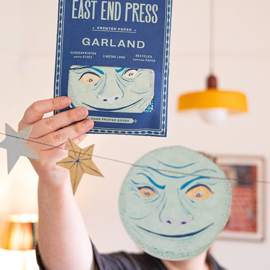 garland - recycled cotton paper - moons & stars by east end press