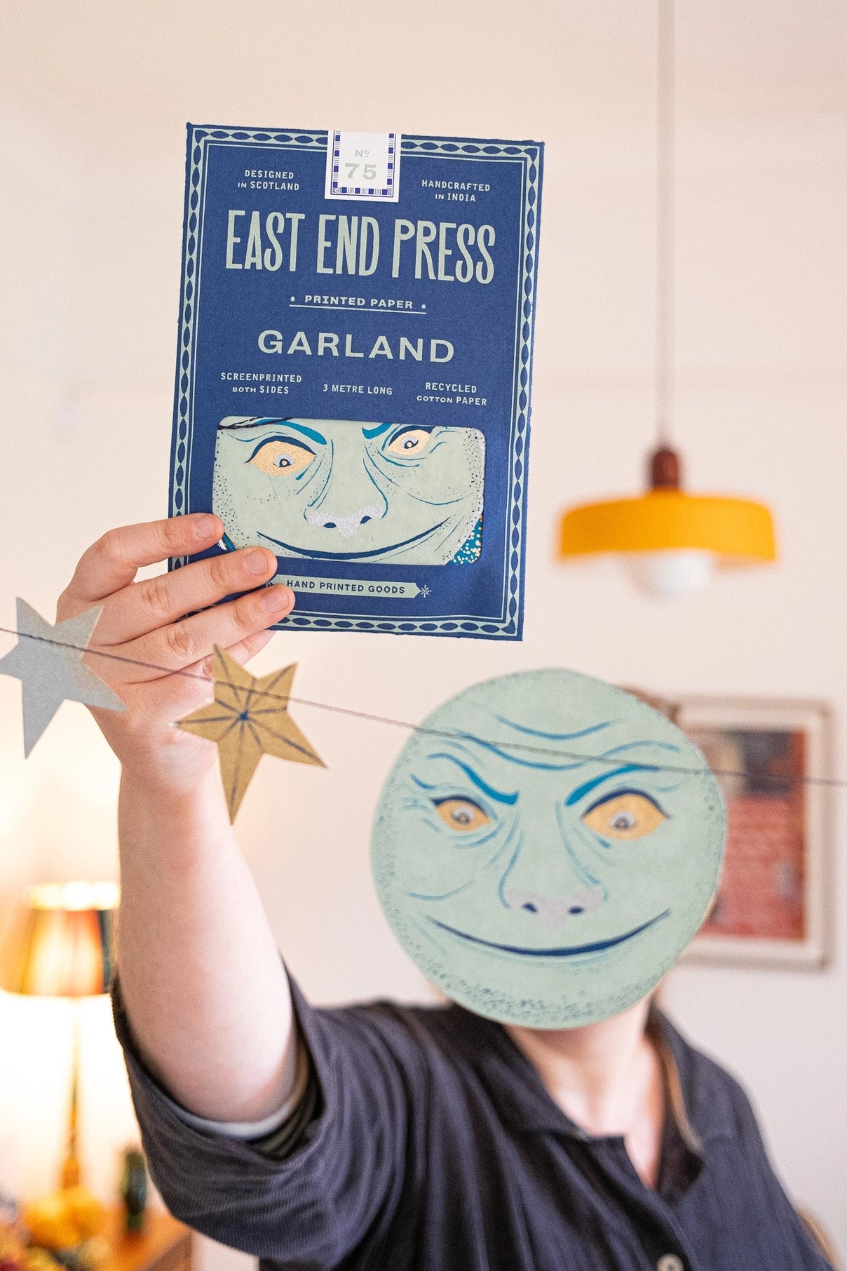 garland - recycled cotton paper - moons & stars by east end press