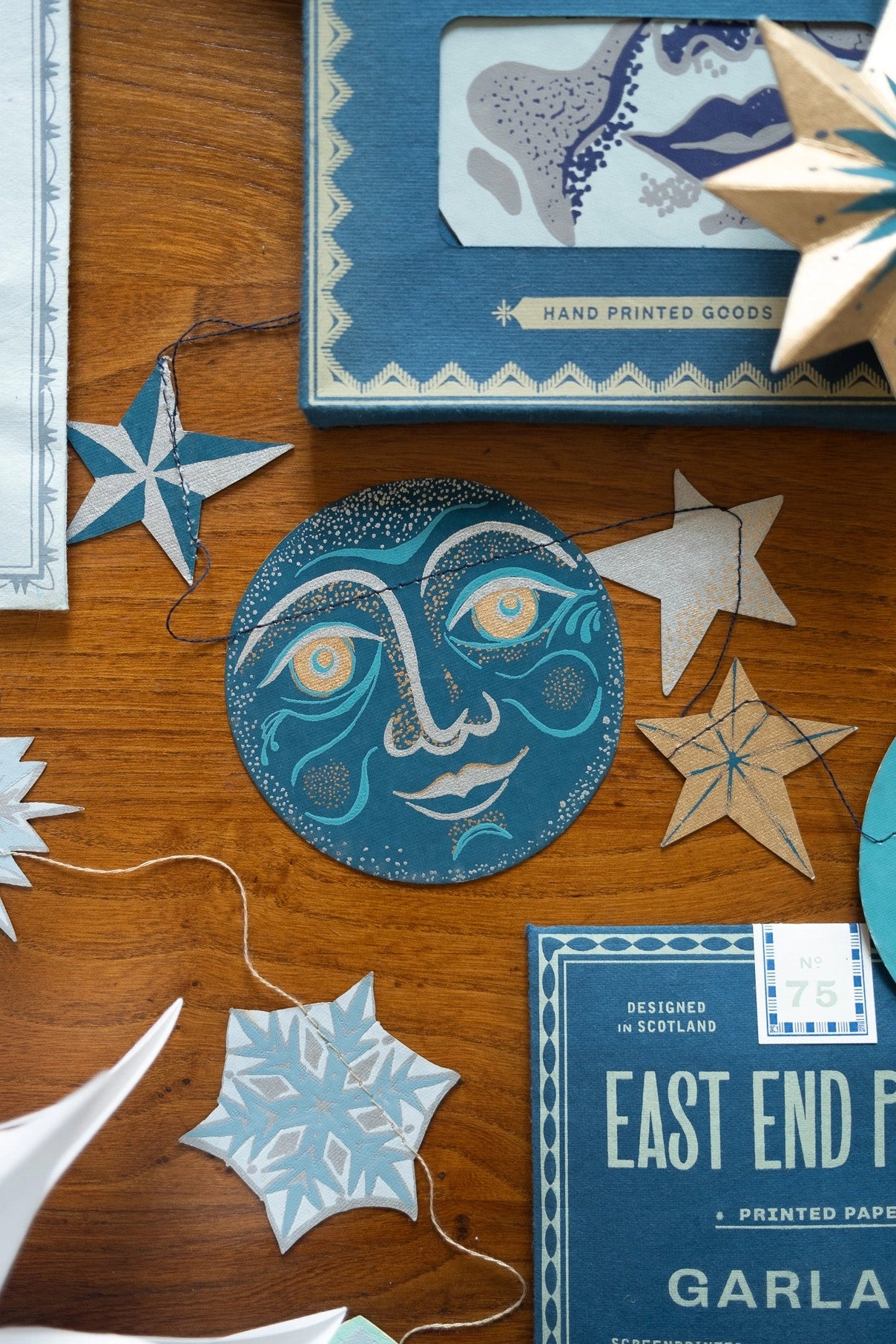 garland - recycled cotton paper - moons & stars by east end press