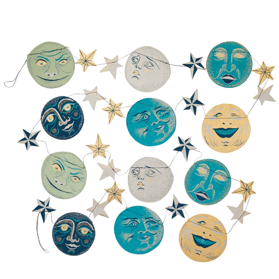 garland - recycled cotton paper - moons & stars by east end press