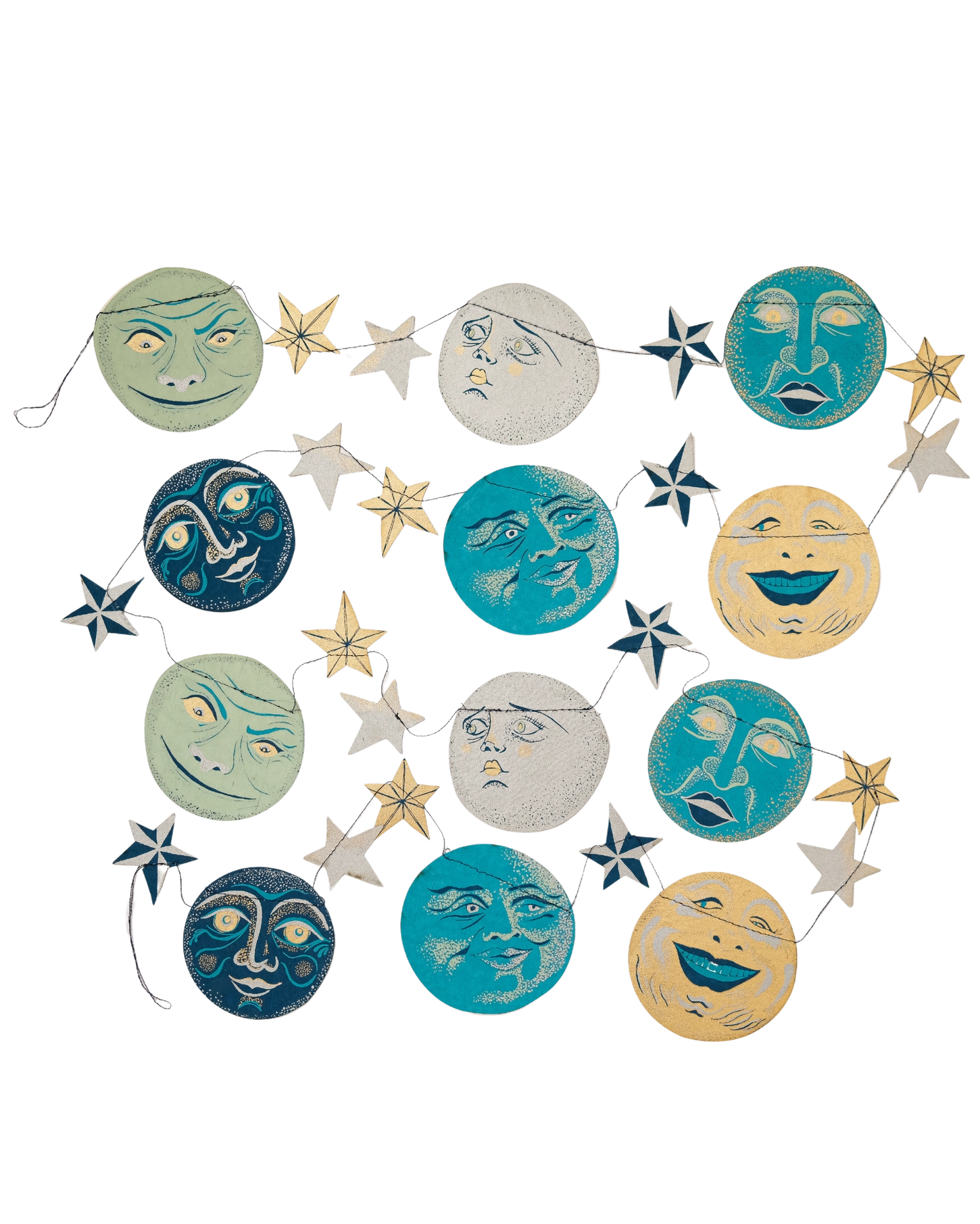 garland - recycled cotton paper - moons & stars by east end press