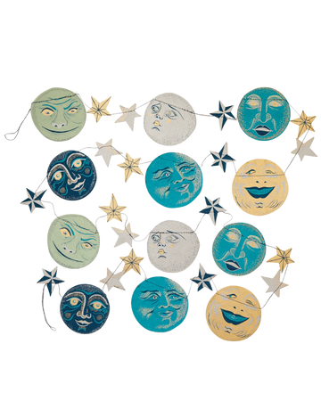 garland - recycled cotton paper - moons & stars by east end press