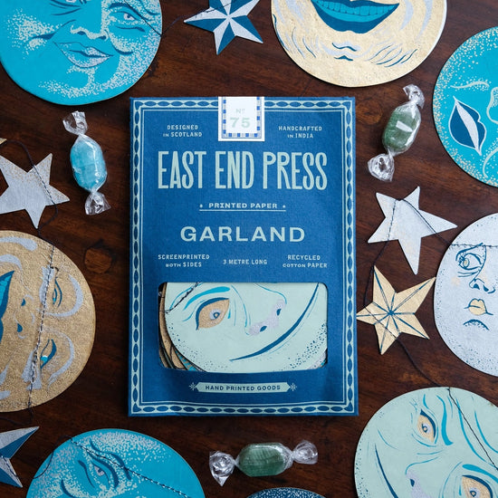 garland - recycled cotton paper - moons & stars by east end press