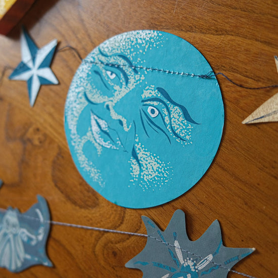 garland - recycled cotton paper - moons & stars by east end press