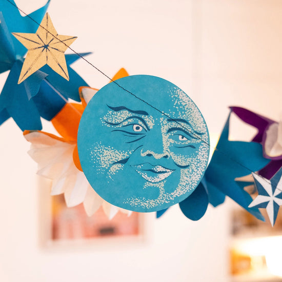 garland - recycled cotton paper - moons & stars by east end press
