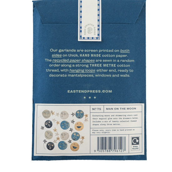 garland - recycled cotton paper - moons & stars by east end press