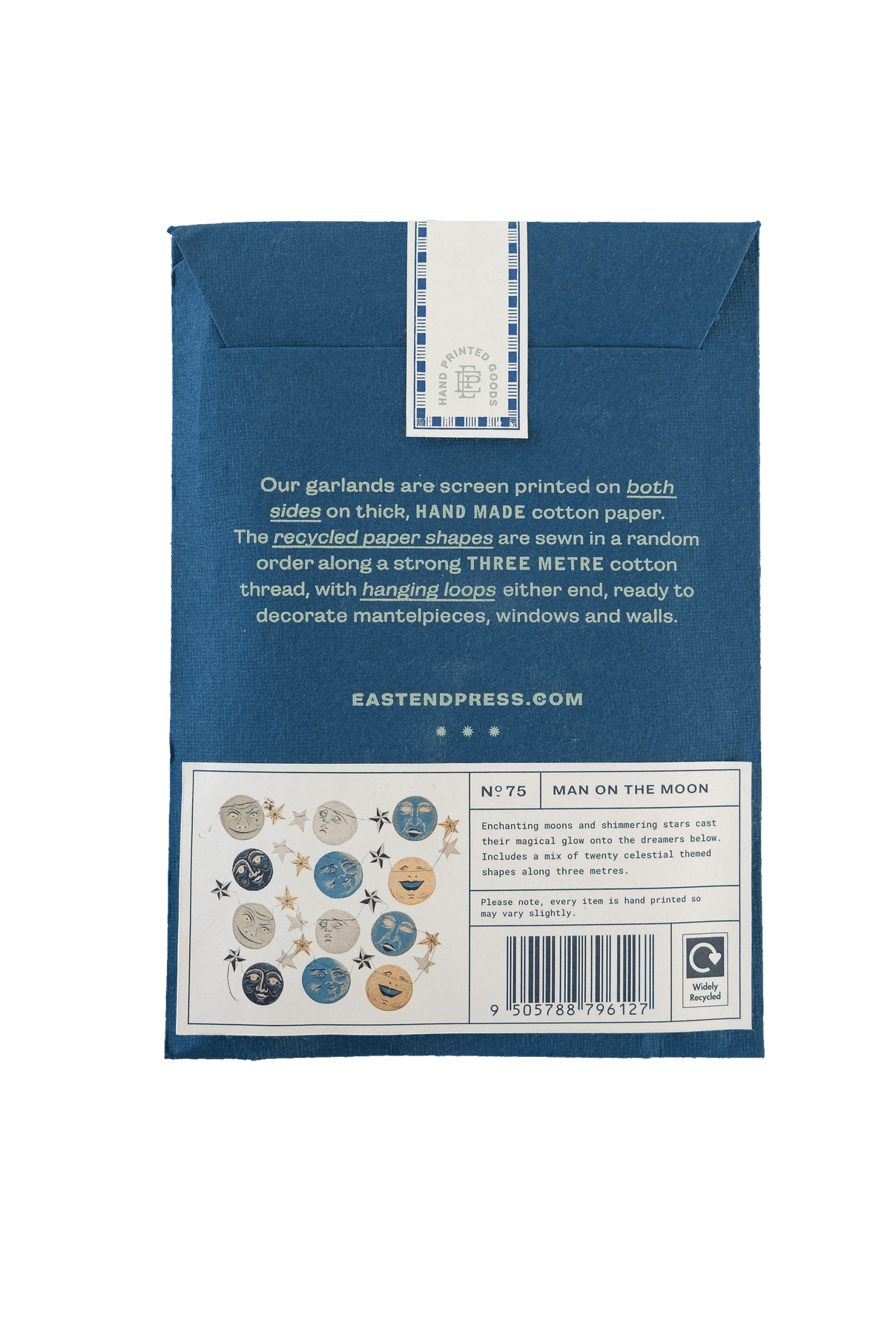 garland - recycled cotton paper - moons & stars by east end press